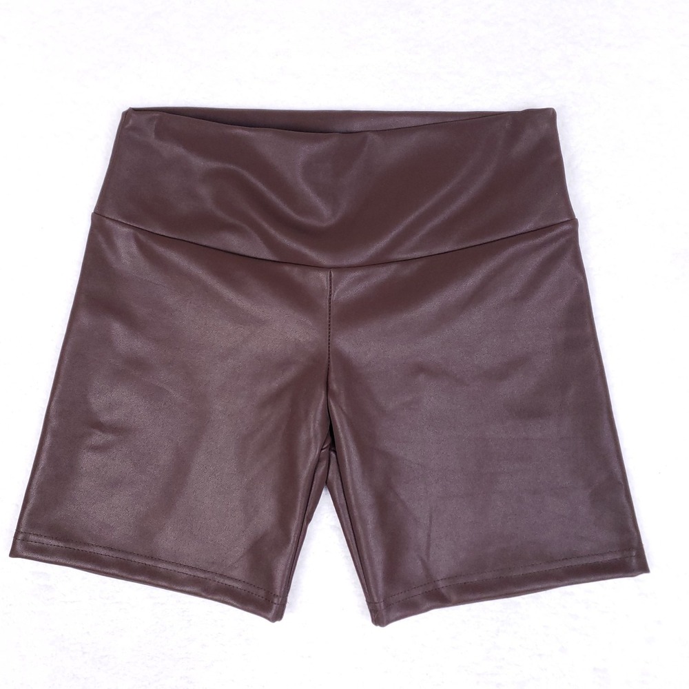 Stella Dallas Brown Faux Leather Biker Shorts Women's M High Rise Y2K Streetwear